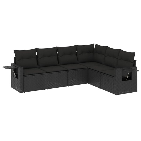 vidaXL Salon de jardin 6 Pièces avec coussins noir résine tressée