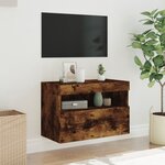 vidaXL Meuble TV mural avec lumières LED chêne fumé 60x30x40 cm