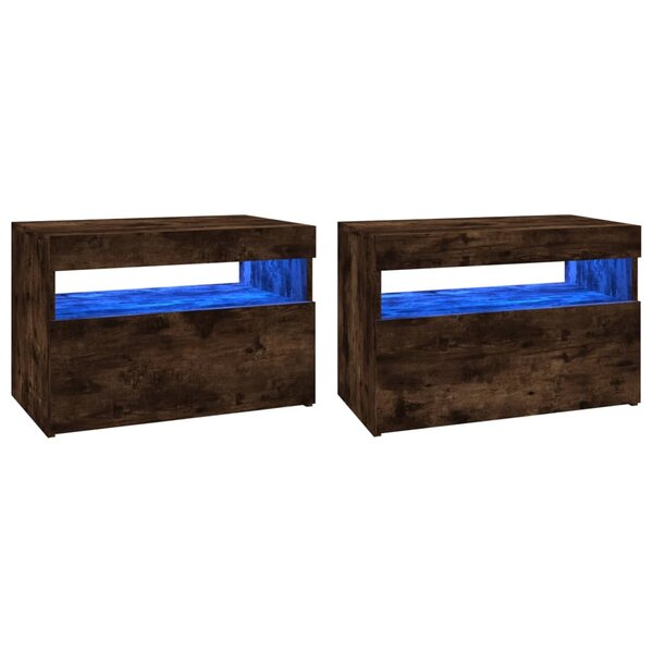 vidaXL Meubles TV 2 Pièces avec lumières LED Chêne fumé 60x35x40 cm