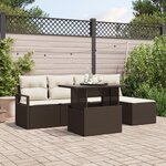 Ensemble de Canapé de Jardin de 6 pièces avec Coussins Marron Poly Rattan