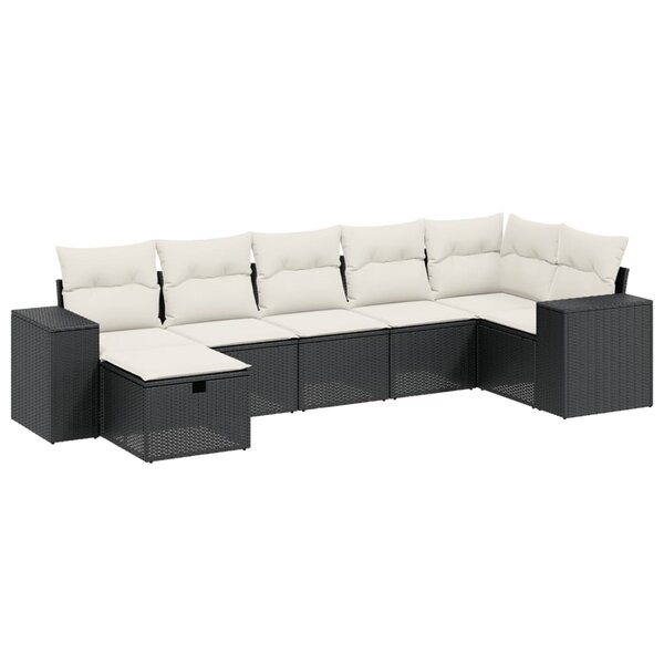 vidaXL Salon de jardin 7 Pièces avec coussins noir résine tressée