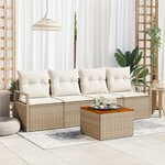Canapé de jardin 5 pièces avec coussins Beige Rattan Acacia