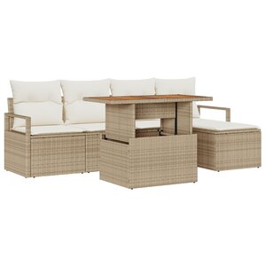 ensemble de canapé de jardin 6 pièces avec coussins beige rotin poly acacia
