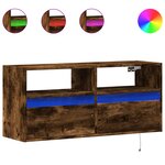 vidaXL Meuble TV mural avec lumières LED chêne fumé 100x31x45 cm
