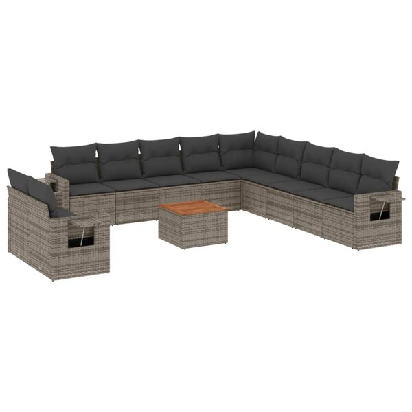 vidaXL Salon de jardin avec coussins 12 Pièces gris résine tressée