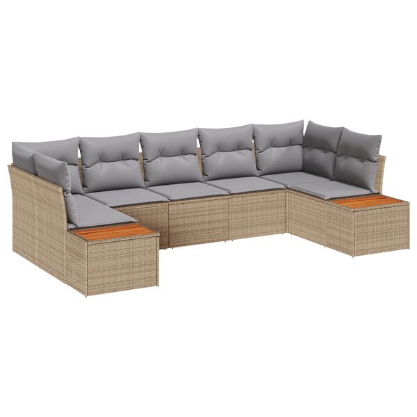 Ensemble de Canapés de Jardin de 7 Pièces avec Coussins Beige en Rattan Poly