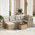 vidaXL Ensemble de canapé de jardin 7 pièces avec coussins Beige Poly Rotin Acacia