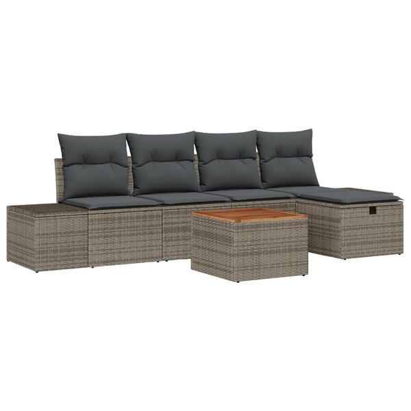 vidaXL Set de canapé de jardin 6 pièces avec coussins gris en poly rattan