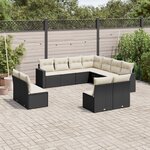 vidaXL Salon de jardin 11 Pièces avec coussins noir résine tressée