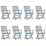 vidaXL Chaises pliables d'extérieur 8 Pièces avec coussins Bois d'acacia
