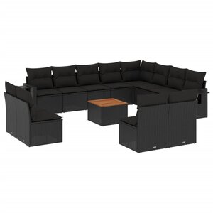 vidaXL Salon de jardin avec coussins 13 Pièces noir résine tressée
