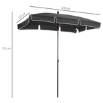 Parasol rectangulaire inclinable alu acier polyester haute densité diamètre 2 m gris