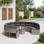 vidaXL Canapé de jardin avec table coussins rond gris résine tressée