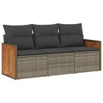 vidaXL Salon de jardin avec coussins 3 Pièces gris résine tressée