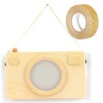Cadre photo en bois Appareil photo Polaroïd 20 x 12 cm + masking tape doré à paillettes 5 m