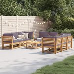 vidaXL Salon de jardin avec coussins 9 Pièces bois massif d'acacia