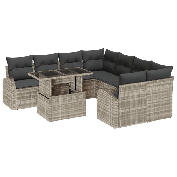 vidaXL Ensemble de canapé de jardin 9 pièces avec coussins en poly rotin gris clair