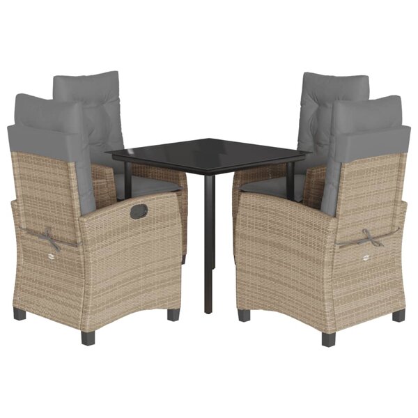 vidaXL Ensemble à manger de jardin coussins 5 Pièces mélange beige rotin