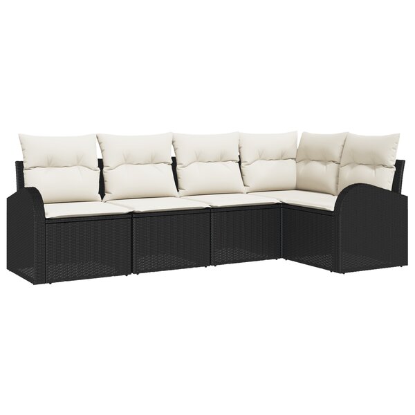 Ensemble de Canapé de Jardin vidaXL 5 Pièces avec Coussins Noir Poly Rattan