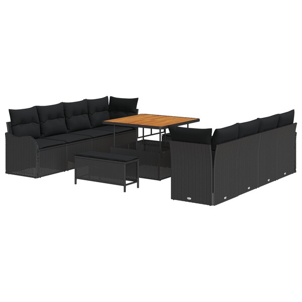Ensemble de canapé de jardin 11 pièces avec coussins - Poly Rotin Acacia Noir