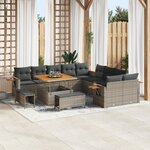 Ensemble 13 pièces sofa de jardin coussins gris poly rotin acacia