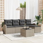 Ensemble de canapés de jardin 6 pièces avec coussins en poly rattan gris