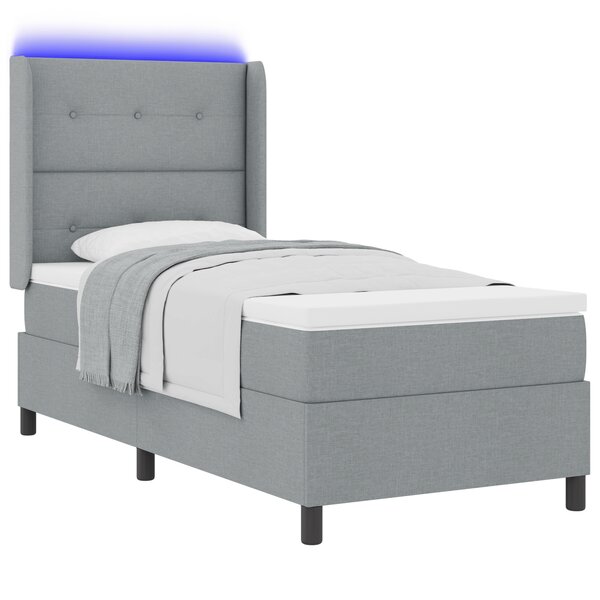 vidaXL Lit à Ressorts avec Matelas & Lumière LED Gris Clair 90x200 cm Tissu