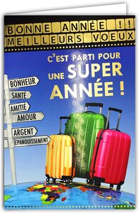 Carte bonne année meilleurs vœux en or doré avec enveloppe souhaits voyage