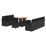 vidaXL Ensemble de Canapé de Jardin de 10 Pièces avec Coussins Noir Poly Rattan Acacia