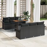 vidaXL Ensemble de canapé de jardin 7 pièces avec coussins noir poly rattan acacia