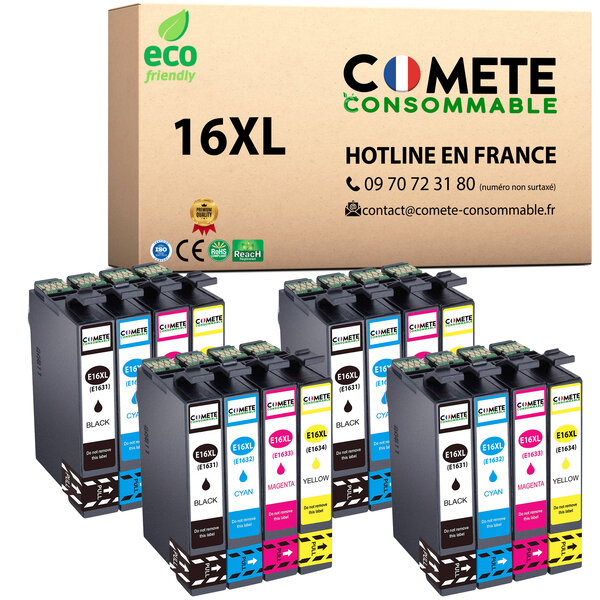COMETE, Entreprise Française- 16XL - pack 16 Cartouches Compatibles EPSON