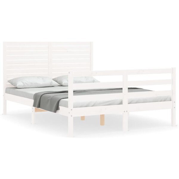vidaXL Cadre de lit avec tête de lit blanc 140x200 cm bois massif
