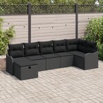 Ensemble de Canapé de Jardin 7 Pièces avec Coussins Noir Poly Rattan