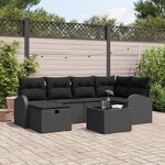 Ensemble de Canapé de Jardin 7 pièces avec Coussins en Poly Rattan Noir