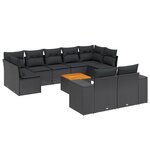 vidaXL Salon de jardin 10 Pièces avec coussins noir résine tressée
