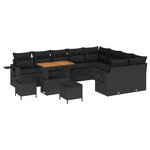 Set de 12 pièces de sofa de jardin avec coussins noir poly rattan acacia