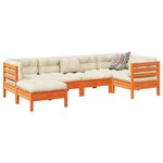 vidaXL Salon de jardin 6 Pièces avec coussins cire marron bois pin massif