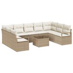 Set de canapé jardin vidaXL de 10 pièces avec coussins en poly rotin marron