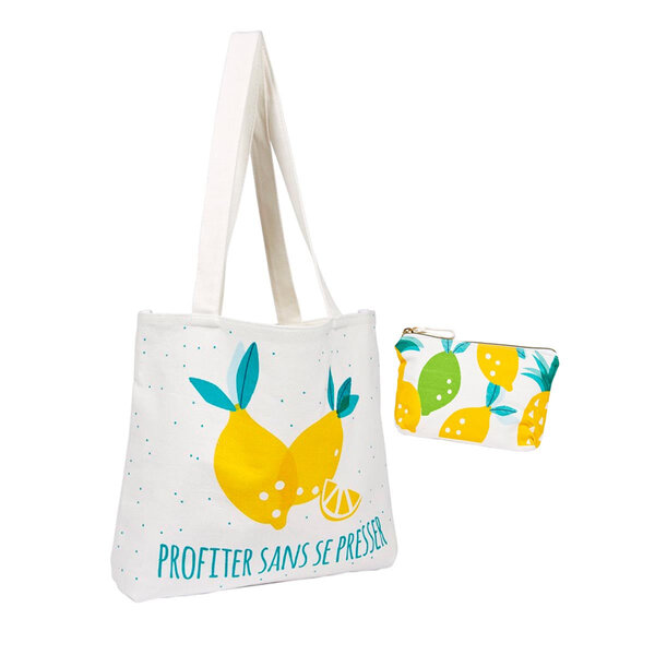 Kit Tote Bag & Pochette Family Pop - Citron - Draeger paris