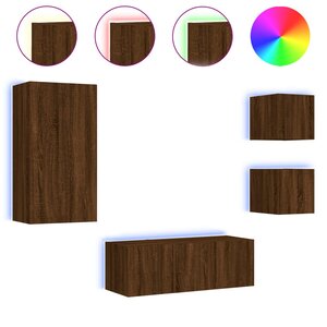 vidaXL Unités murales TV avec LED 5 Pièces chêne marron bois d'ingénierie