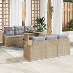 vidaXL Ensemble de canapé de jardin 7 pièces avec coussins beige en poly rotin