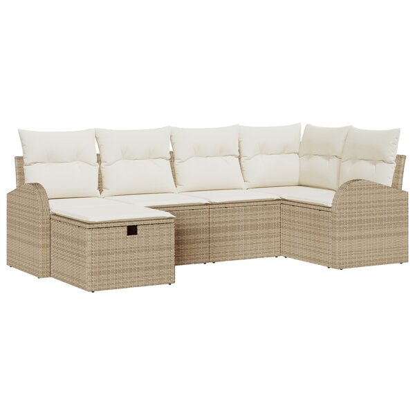 Ensemble de Canapé de Jardin vidaXL 6 Pièces avec Coussins Beige Poly Rattan