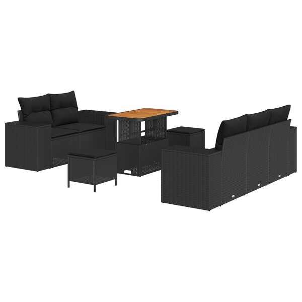 Ensemble de Canapé de Jardin vidaXL 8 Pièces avec Coussins Noir Rattan Poly Acacia