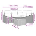 vidaXL Ensemble de 5 Canapés de Jardin avec Coussins Noir Poly Rattan Acacia