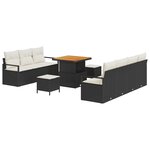 Ensemble de 10 pièces de canapés de jardin avec coussins Noir Poly Rattan Acacia