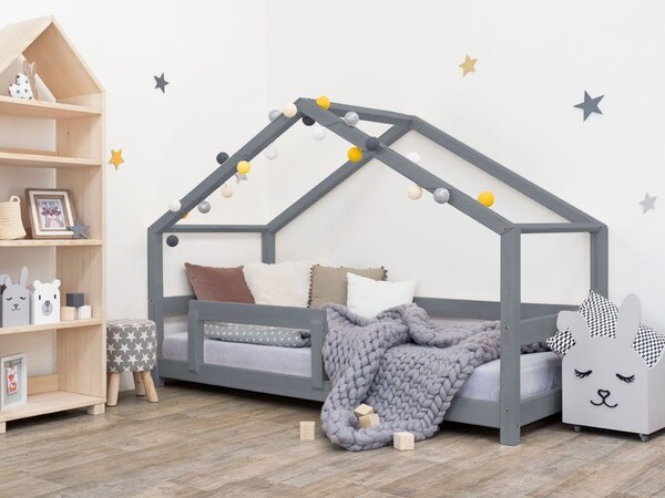 Lit cabane enfant en bois massif Gris - 90 x 190 cm