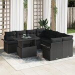 ensemble de canapé de jardin 9 pièces avec coussins noir poly rotin