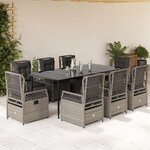 vidaXL Ensemble à manger de jardin et coussins 9 Pièces gris clair rotin