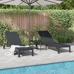 vidaXL Chaises longues 2 Pièces avec roues et table Noir Poly Rattan