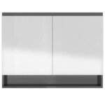 vidaXL Armoire à miroir de salle de bain 80x15x60 cm MDF Gris brillant